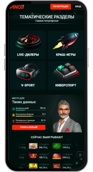 Скриншот 3: Тематики игр в приложении Pinco