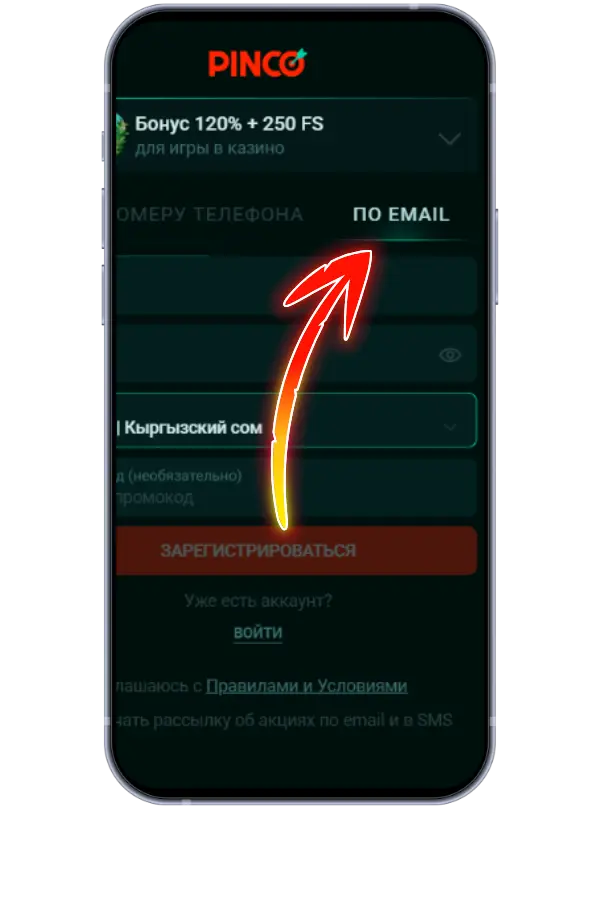 Форма ввода почты и пароля
